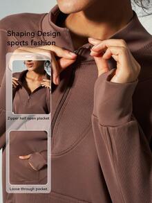 UONNOU 1 pezzo Felpa casual sportiva da donna con piccolo colletto a camicia e zip semi-aperta sul davanti, con tasca frontale a tutta lunghezza, design con foro per il pollice per maggiore movimento, tessuto morbido e confortevole. Questa felpa delicata e che valorizza la figura offre una vestibilità rilassata ma snellente, perfetta per sport all'aperto, jogging, allenamenti e uscite casual quotidiane. Disponibile in stili autunnali e invernali