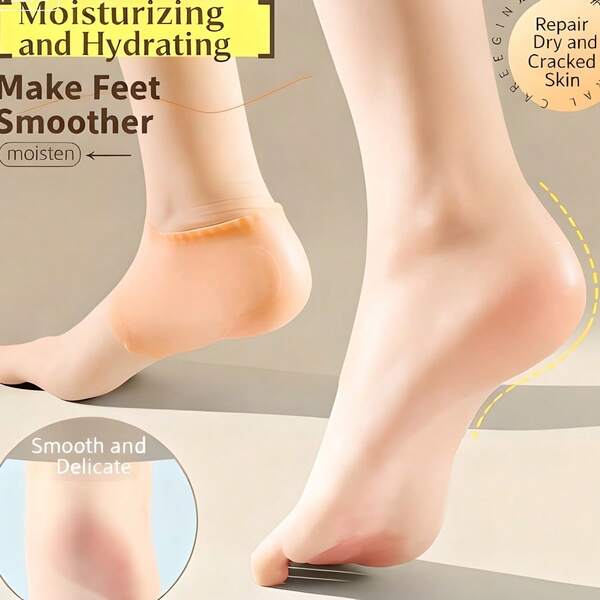 Ein Paar ultra-dünne Silikon-Fersenschutz-Hüllen, feuchtigkeitsspendende Fersen-Socken zur Reparatur von rissigen, trockenen Fersen, unsichtbare Fußpflege für Männer & Frauen. Verabschieden Sie sich von trockenen, rissigen Fersen und begrüßen Sie glatte, gut befeuchtete Füße mit unseren ultra-dünnen Silikon-Fersenschutz-Hüllen! Speziell entwickelt, um Fersenfeuchtigkeit, Risse und Beschwerden zu behandeln