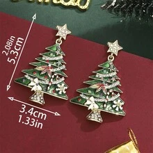 Pendientes de árbol de Navidad para mujer, exquisitos pendientes colgantes con diamantes de imitación. - Verde - Ver 4