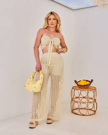 Women's Crochet Knit Set, Pants And Cropped Premium - Rượu sâm banh - Xem 1