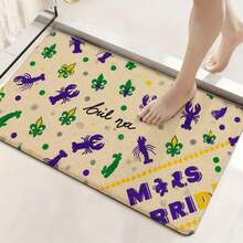 Mardi Gras Themed Doormat, Beige Burlap Texture With Purple Crawfish, Green Fleur-De-Lis, Black Handwritten 'Boula' Text, Yellow Purple Stripe, Perfect For Porch Entrance Decor - Nhiều màu - Xem 3