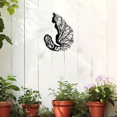 1pc, Metal Cat Mural Decoration, Metal Cat Outdoor Sculpture, Iron Cat Outdoor Garden Patio Decorative Mural Fence Decoration For Living Room Patio Balcony, Indoor Home Wall Decorations, 11.81 Inch Size