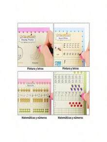 4 piezas empotrado tablero duro pluma práctica post,cuaderno reutilizable de ejercicios de escritura 3d ,con símbolos matemáticos y letras en inglés regalo educativo para niños para - Blanco y Negro - Ver 2