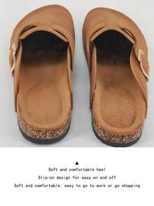 2025 Spring Women's Thick Sole Slip-On Mule Sandals, Metal Buckle Decor, Retro Style, Casual Slip-On Loafers, Durable Slippers - Gold - View 9