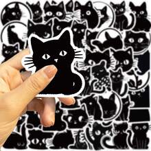 40/50/63pcs Small Black Cat Doodle Stickers, PVC Material, Durable, Suitable For Laptop, Phone, Water Bottle, Etc. High Adhesive Design Ensures Stickers Stay Firmly In Place.