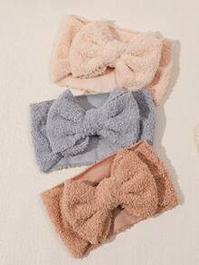 3pcs/Set Autumn/Winter New Plush Velvet Baby Headbands, Cute Bow Infant Headwraps, Solid Color Fashionable Baby Hair Accessories