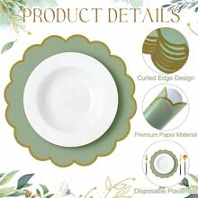 50 Pcs Sage Green Paper Placemats, 13.5 Inch Disposable Scalloped Placemat, Decorative Round Table Place Mats Birthday, Wedding, Bridal Shower, Shower, Tea Party, Dining Tableware - Sage Green - 查看 4