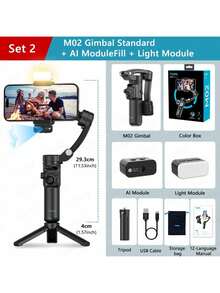 TOKQI 3-Axis Gimbal Stabilizer, AI Face Tracking Handheld Selfie Stick Tripod For Smartphones, With Adjustable LED Fill Light And Magnetic Remote Control, Anti-Shake For Photography, Videography, Vlogging, Live Streaming - Multicolor - View 15