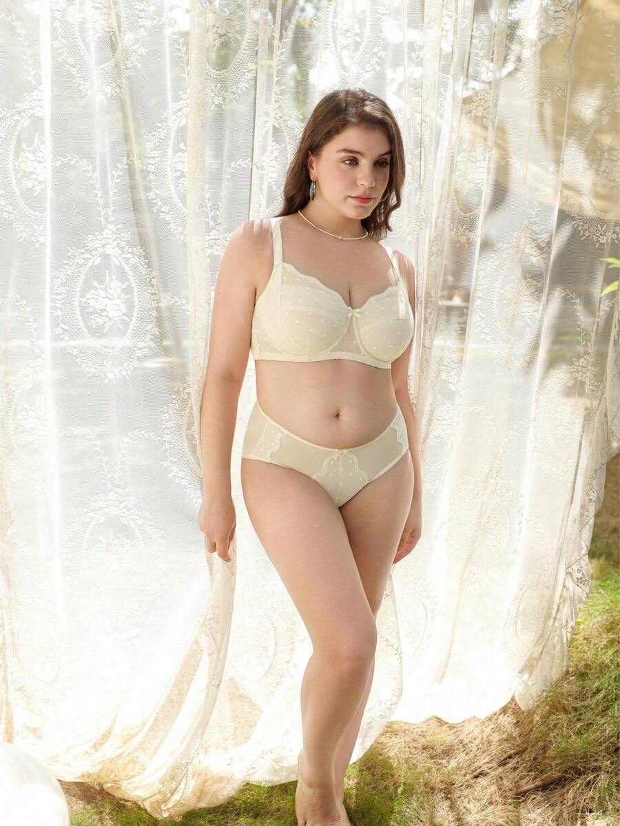 Lacsper Minimizer Polka Dot Lace Unlined Comfort Non Padded Full Coverage Plus Size Underwire Supportive Bra Womens Wear - Skin Tone - View 1