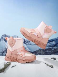 1 Pair Kids Winter High-Top Snow Boots, Warm Snow Boots, Water-Resistant Upper Design, Anti-Slip & Durable Sole, Soft & Comfortable, Suitable For Winter Outdoor Snow Activities, Fashionable Pink Design For Girls - Pink - View 8