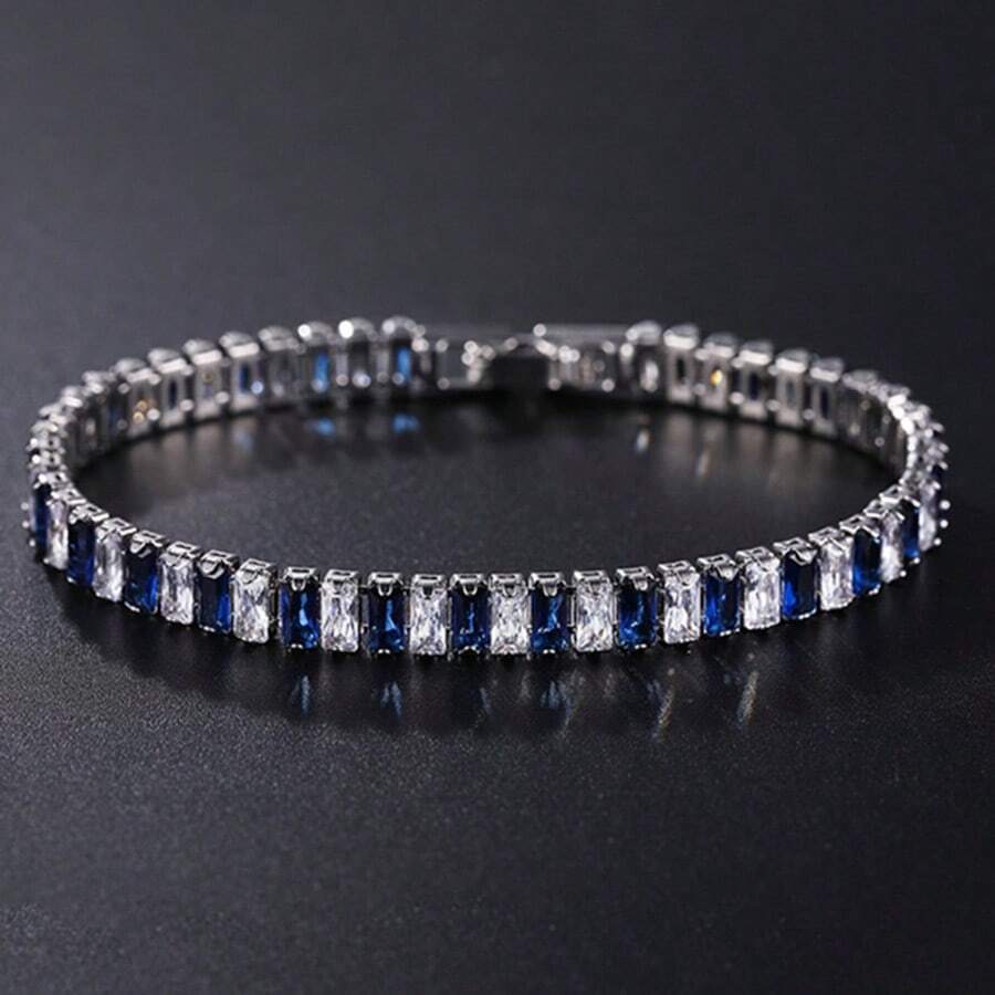 1pc Fashionable Luxury Unique 925 Silver Zirconia Geometric Square Bracelet, Suitable For Women, Wedding, Holiday, Gift, Party, Banquet