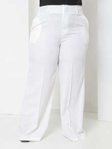 Plus Size Fashion Long Pants Without Belt And Pockets Without Belt - White - View 3