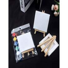 5-Piece Mini Art Painting Set - Stretched Canvas With Wooden Easel & 6-Color Acrylic Paint Kit - Complete Starter Pack For Acrylic Pouring, Oil Painting & Wet Art Media - DIY Miniature House Decor - Fall Creative Essential, Holiday Gift Idea, Beginner Artist Kit, Instagrammable Craft Project