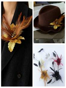 1 broșă/corsaj din pene, mărgele de cristal și material de șifon, accesoriu versatil pentru ținuta de nuntă, poate fi asortată cu o pălărie mini, cadou de Crăciun