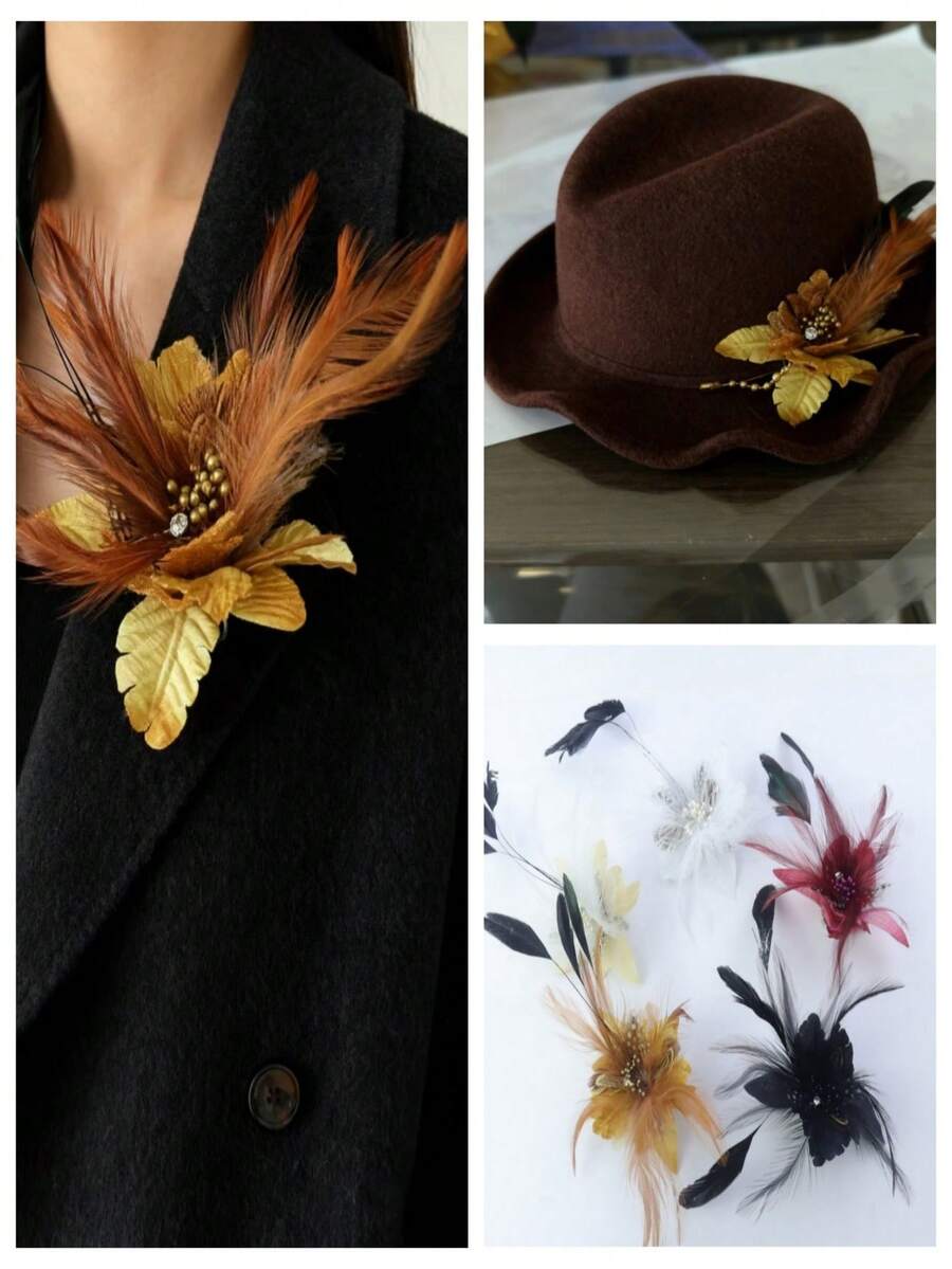 1 broșă/corsaj din pene, mărgele de cristal și material de șifon, accesoriu versatil pentru ținuta de nuntă, poate fi asortată cu o pălărie mini, cadou de Crăciun