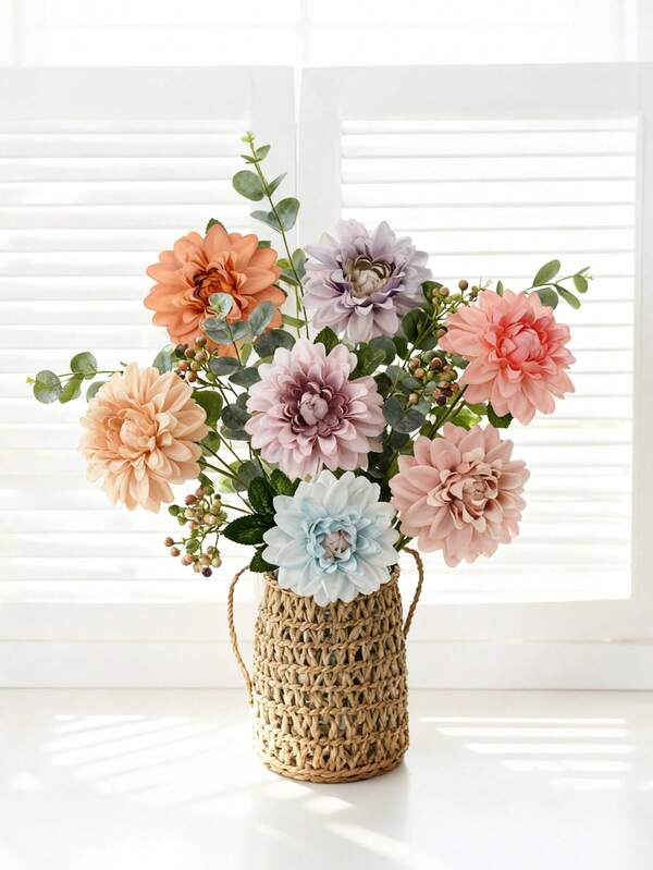 1/7 pièces Têtes de fleurs artificielles en soie de dahlia pour la décoration de mariage, rose, DIY, couronne, boîte-cadeau, scrapbooking, artisanat, fleur artificielle. Envoi aléatoire de couleurs mélangées pour la Saint-Valentin