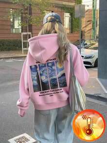 1件少女休闲印花套头卫衣，保暖长袖卫衣，秋冬季，学生款 - 太空宇宙卫衣，专为追逐星辰的梦想家设计 - 粉色 - 查看 2