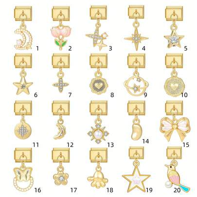 1/5/10/20/30/50pcs Random Mixed Gold-Color Modular Pendant, Moon & Tulip Pendant, Detachable Bracelet Charm Accessories