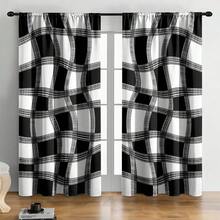 Bộ rèm cửa trang trí in kỹ thuật số đen trắng hình học hiện đại - 2 tấm, rèm cửa sổ riêng tư mỏng nhẹ cho phòng ngủ và phòng khách, vải chải chống phai màu, đầu có túi thanh, polyester, có thể giặt bằng máy, dùng được cho mọi mùa - Nhiều màu - Xem 6