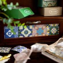 100pcs/Pack Vintage Floral Tile Stickers, Creative Aesthetic Stickers, DIY Decorative Collage Craft Materials, Holiday Gifts, Personalized Scrapbooking School Supplies Scrapbook Supplies Stationery - Red - View 4