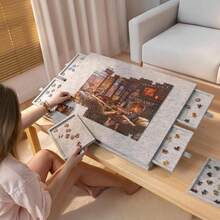 2-In-1 Design 1000 Pcs Puzzle Board Storage Organizer W/Drawers Portable - Grey - View 6