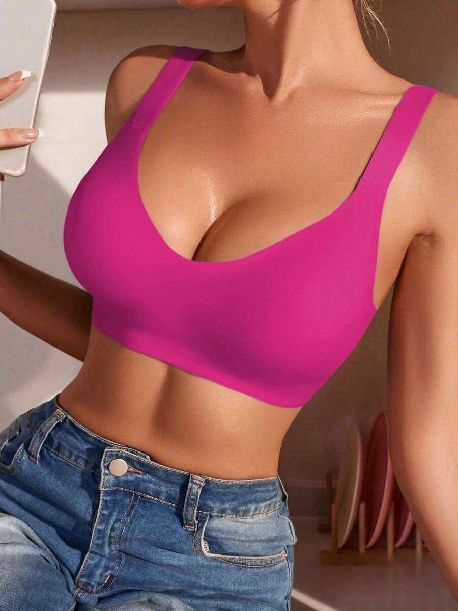 Affordable Plus Size Wire-Free Backless Seamless Bra, Adjustable Strap Thin Sports Bra