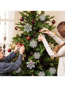 36 件圣诞白色雪花饰品塑料闪光雪花饰品适用于冬季圣诞树装饰尺寸各异的工艺雪花，圣诞节