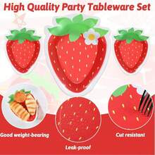 10pcs/20pcs/40pcs/50pcs/Set, Shaped Strawberry Party Paper Plate Strawberry Theme Shortbread Dessert Cake Disposable Plate Suitable For Birthday Party, Wedding, BabyShower Party Decoration Supplies