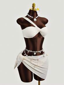 Zestiva Women's Solid Color Strapless Bikini Top & Bottom Swimwear Set Summer - Apricot - View 3