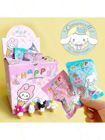  Sanrio 1/3/6/10/20/32 piezas Borrador de helado de dibujos animados 3D desmontable y ensamblado, bolsa ciega, caja ciega, borrador creativo personalizado de Sanrio, regalo para niños y niñas, relleno de calcetines (enviado al azar, cada bolsa tiene una sorpresa diferente)