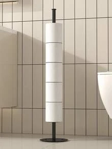 1 pièce Support de papier toilette autoportant avec base lestée et montage auto-adhésif - Distributeur de serviettes en papier moderne pour la cuisine ou la salle de bain - Gain de place, facile à installer, durable et stable pour les sols carrelés - Convient pour la maison, l'hôtel, le rangement de papier toilette - Multicolore - Voir 6