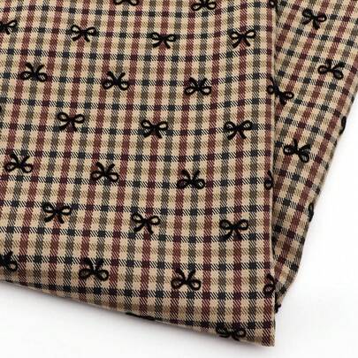 1Pc Bow Flocking Plaid Pattern Fabric - 57.08x19.68inch(145x50cm) For DIY Crafts, Handmade Wallets & Pouches | Chic Pattern, High-Quality Material, Fashion Versatile Crafting Textile Hairbows Sewing & Quilting