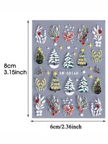 2 Peças de Adesivos de Arte de Unhas com Relevo de Padrão de Folhas de Natal de Inverno - Design de Arte DIY para Árvore de Natal de Inverno, Natal, Ano Novo, Galhadas de Veado, Folhas de Flores e Luzes de Estrela, Adequado para Uso Diário, Casamento e Feriados de Mulheres, Adesivos de Unhas Descartáveis, Estilo de Tema Cartoon, Fofo, Fácil de Colar, Decoração de Salão de Beleza