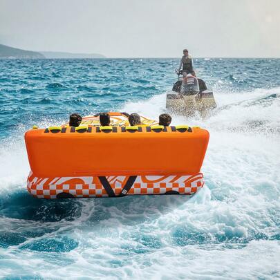 Towable Tube For Boating, 1-4 Riders Inflatable Boat Tubes And Towables, 680lbs Water Sport Towable Tube For Boat To Pull - With Full Nylon Cover, 22 Grab Handles, Dual Tow Points & Safety Valve