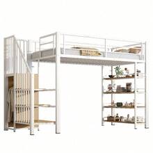 Loft Bed 90x200 Cm – Space-Saving & | Integrated Wardrobe With Storage Space | & High Safety Fence Design | White Single Bed & Youth Bed - White - View 8