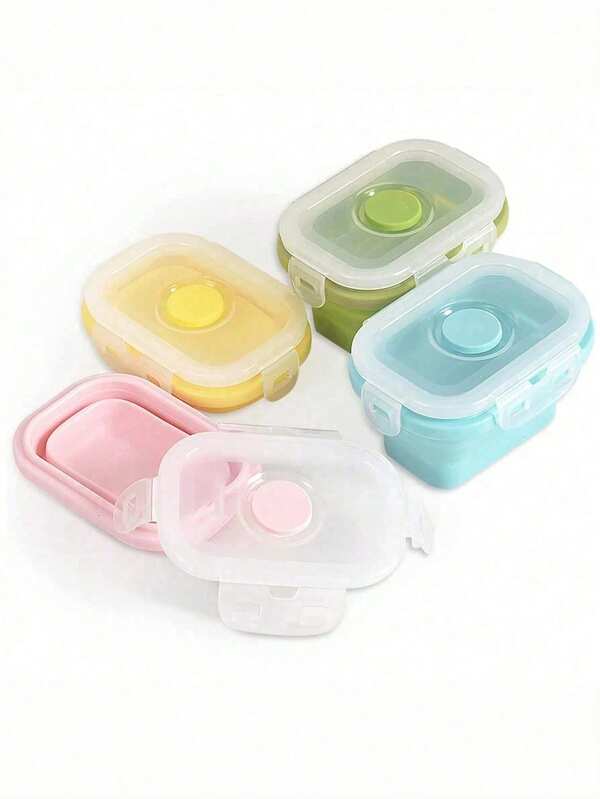 Contenedores de almacenamiento de alimentos de silicona plegables en miniatura, contenedores de control de porciones con tapas con clip, apilables y ahorradores de espacio, aptos para microondas/refrigerador/congelador/lavavajillas, útiles escolares