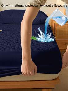 1pc Minimalist Modern Skin-Friendly Breathable Soft Floral Navy Pattern Quilted Mattress Protector, Bedroom Solid Color Moisture-Wicking Mattress Cover, Mattress Pad, Mattress Protector, Encasement (Pillow Case Not Included) - Navy - View 4