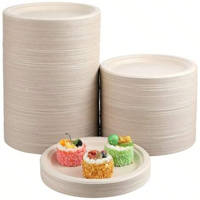 10/50/100pcs, Disposable Paper Plate, Party Plate, Outdoor Barbecue Paper Plate, Thickened Paper Pulp Plate, Convenient Washless Plate, Tableware