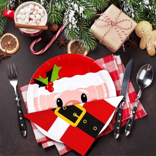 20 pièces Set de Vaisselle de Noël Père Noël, comprend : Assiettes de Noël, Tasses de Noël, Serviettes de Noël, Convient pour la Vaisselle de Fête de Noël, Décorations de Noël, Repas de Noël, Plats de Noël, Événements de Noël, Cadeaux de Bas de Noël, Plateaux, Sets de Couverts, Bols, Assiettes, Sets d'Assiettes, Plats, Cadeaux pour Hommes, Ustensiles de Cuisine, Accessoires de Cuisine