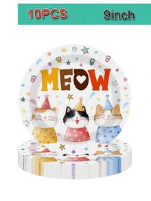 20/10 piezas Juego de vajilla con temática de gato, incluye platos, vasos, servilletas, decoraciones de cumpleaños con temática de gato. Platos de 7 pulgadas, platos de 9 pulgadas, vasos de papel de 9 onzas, servilletas. Decoración de mesa para fiesta de cumpleaños con temática de gato, fiesta de cumpleaños, fiesta temática - Multicolor - Ver 4