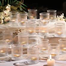 36 Transparent Glass Tealight Candle Holders, 2x2.5 Inch Striped Mini Votive Candles, Suitable For Wedding Table Decorations, Bulk Small Candle Holders, Ideal For Thanksgiving, Christmas, Wedding Party Decorations - trong suốt - Xem 7