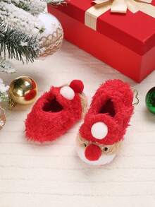 舒适毛绒圣诞主题婴儿拖鞋，冬季软底婴儿鞋 - 紅色 - 查看 3
