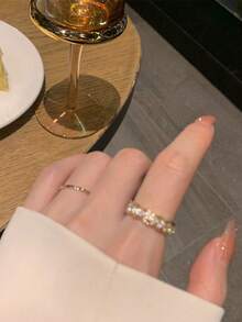 1 件女士时尚戒指，奢华哥伦比亚波浪圆形钻石透明可调节尺寸戒指，适合派对、婚礼、日常佩戴，是送给女性、女友的绝佳礼物 - 金色 - 查看 4