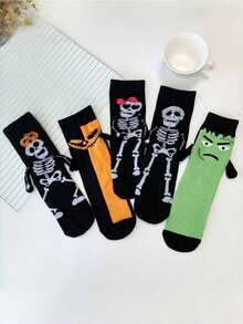 1/5 双万圣节南瓜骷髅手牵手创意趣味可爱袜子 - 彩色 - 查看 18