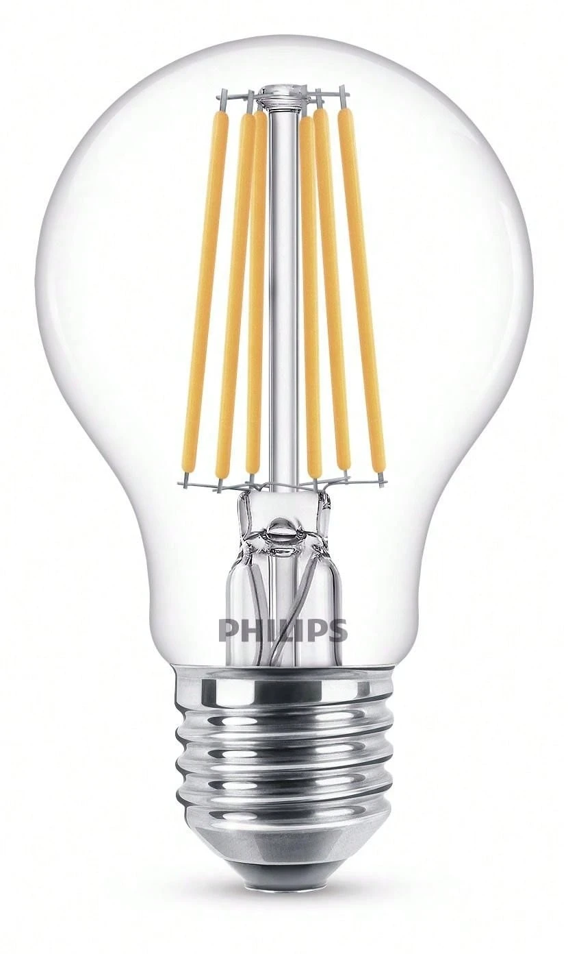 Philips LED Standard Filament Bulb, Vintage Effect, E27 Fat Cap, 8 W Equivalent To 75 W Incandescent, Cool White Light - White - View 1