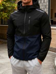 Jachetă bărbătească rezistentă la apă, cu glugă și șnur, casual, cu fermoar și buzunare multiple, versatilă pentru purtare zilnică