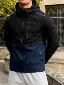 Jachetă bărbătească rezistentă la apă, cu glugă și șnur, casual, cu fermoar și buzunare multiple, versatilă pentru purtare zilnică