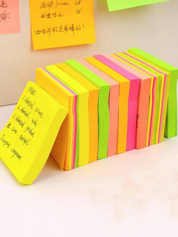 1pc Fluorescent Sticky Notes, Colorful Memo Pad, Student Notebook, Office Memo Pad, Self-Adhesive Sticky Notes, Suitable For Office, Home And School Use
