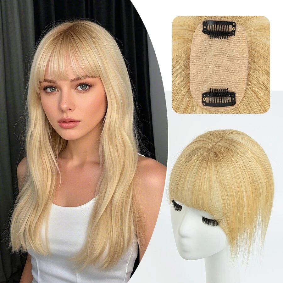 5x9cm Human Hair Topper Hair Piece Top Base Middle Part With Bangs 10 Colors Available For Women Hair Loss Or Bangs HairStyle - S27 - 查看 1