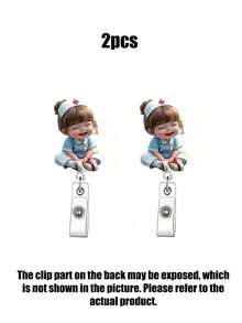 2D 平面亚克力护士女孩证件卡套 - 可伸缩卡扣，耐用标签，适合医学生和执业护士 - 耐用 PMMA 材质，用于工作场所身份识别，医疗标签夹 | 可爱设计 | 耐用亚克力材质，护士配件，返校季，教师礼物 - 彩色 - 查看 10